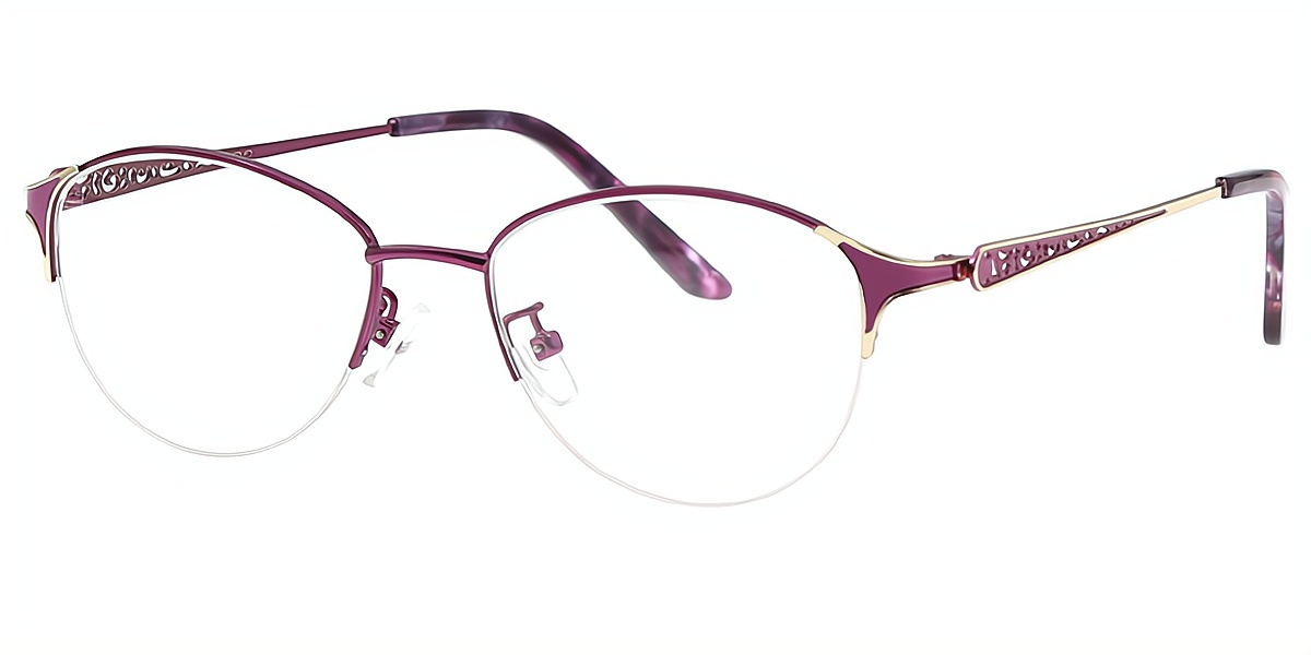 Purple Oval Exquisite Metal Eyeglasses