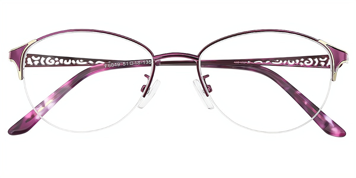 Purple Oval Exquisite Metal Eyeglasses