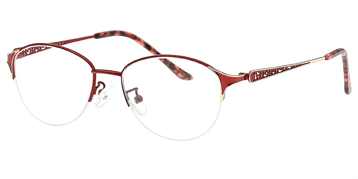 Red Oval Exquisite Metal Eyeglasses