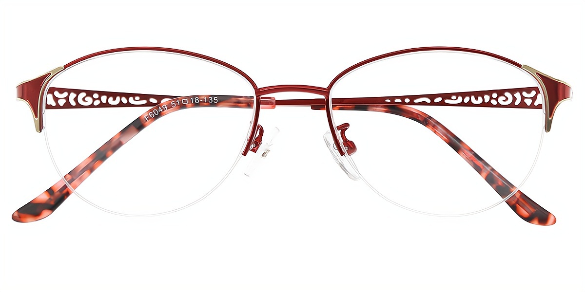 Red Oval Exquisite Metal Eyeglasses