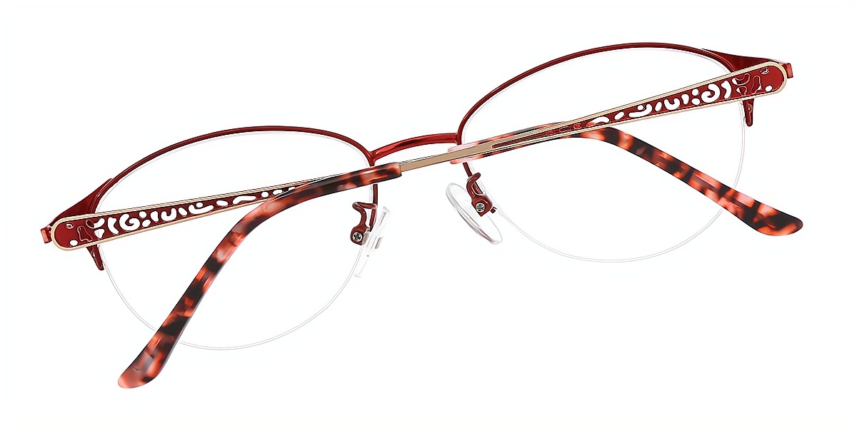 Red Oval Exquisite Metal Eyeglasses