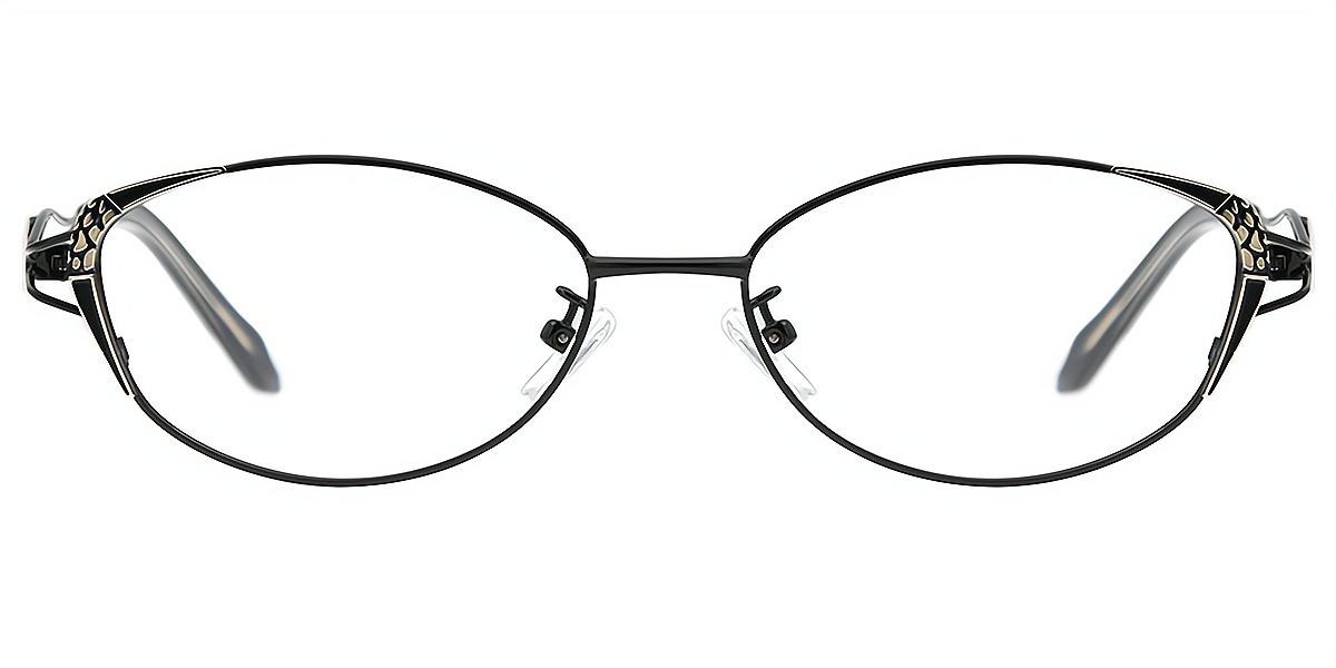 Black Oval Ornate Metal Eyeglasses