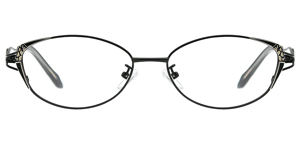 Black Oval Ornate Metal Eyeglasses