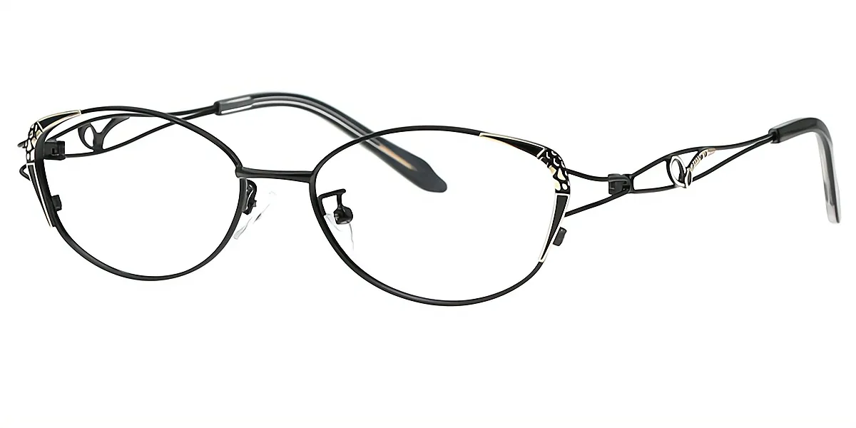 Black Oval Ornate Metal Eyeglasses