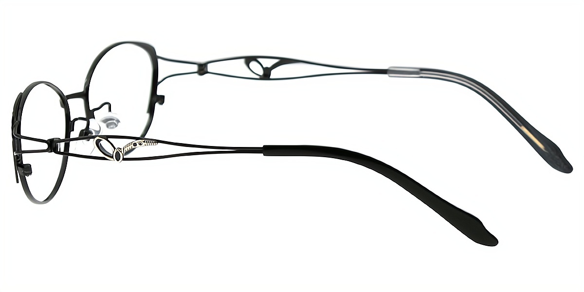 Black Oval Ornate Metal Eyeglasses