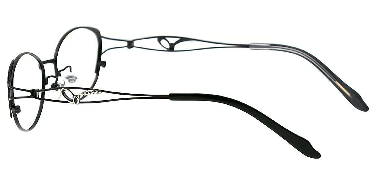 Black Oval Ornate Metal Eyeglasses