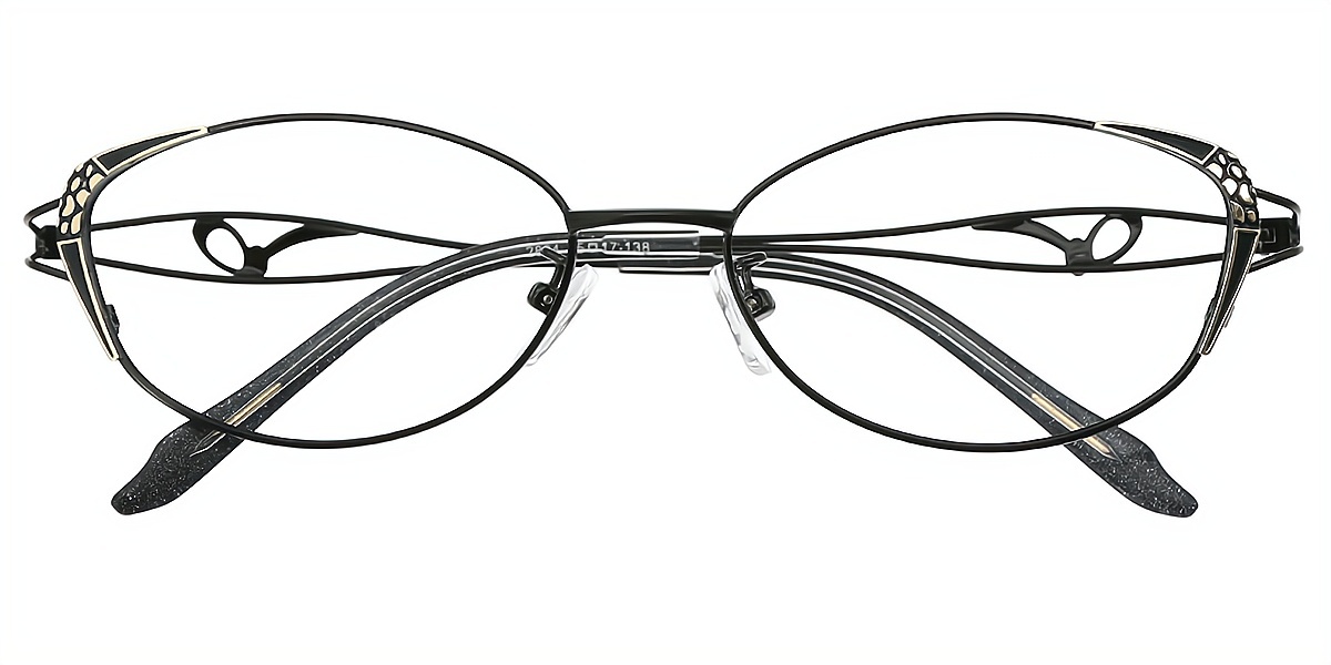 Black Oval Ornate Metal Eyeglasses