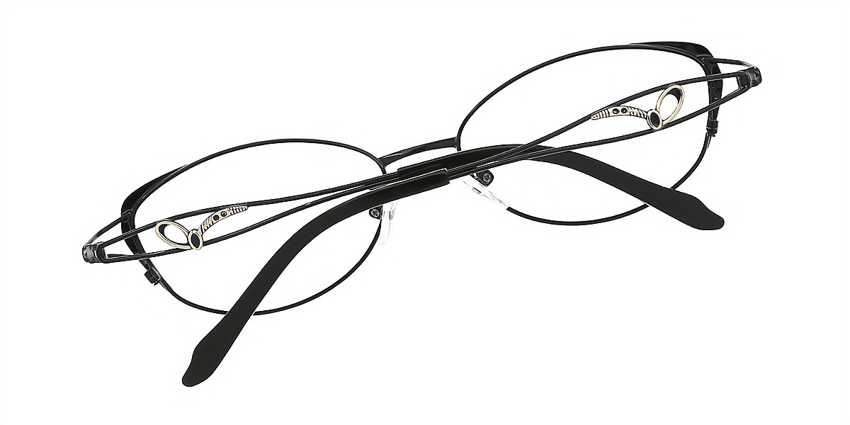 Black Oval Ornate Metal Eyeglasses