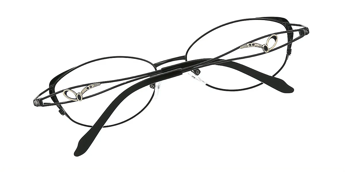 Black Oval Ornate Metal Eyeglasses