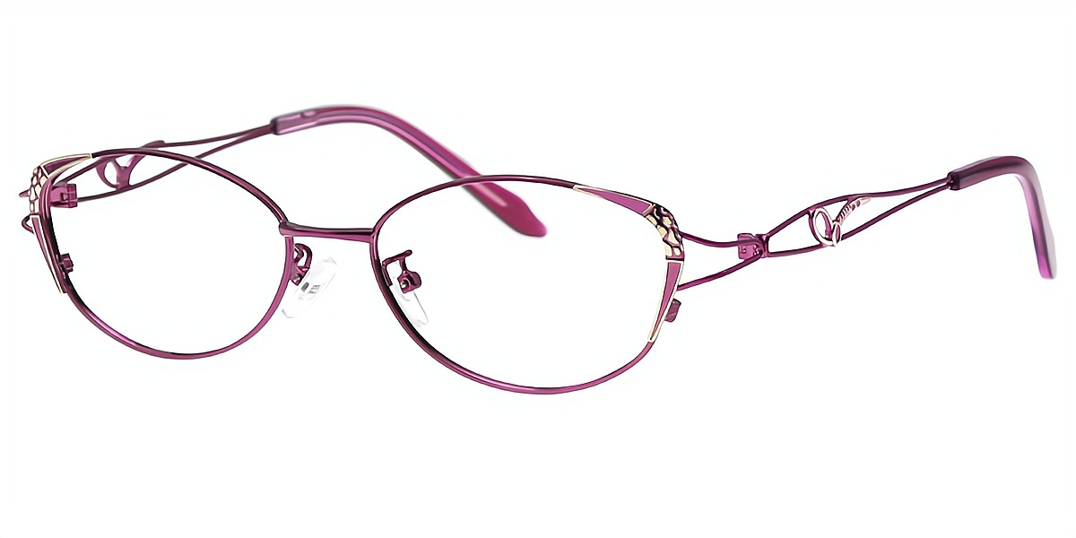 Purple Oval Ornate Metal Eyeglasses