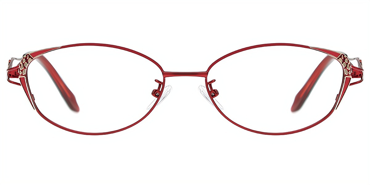 Red Oval Ornate Metal Eyeglasses