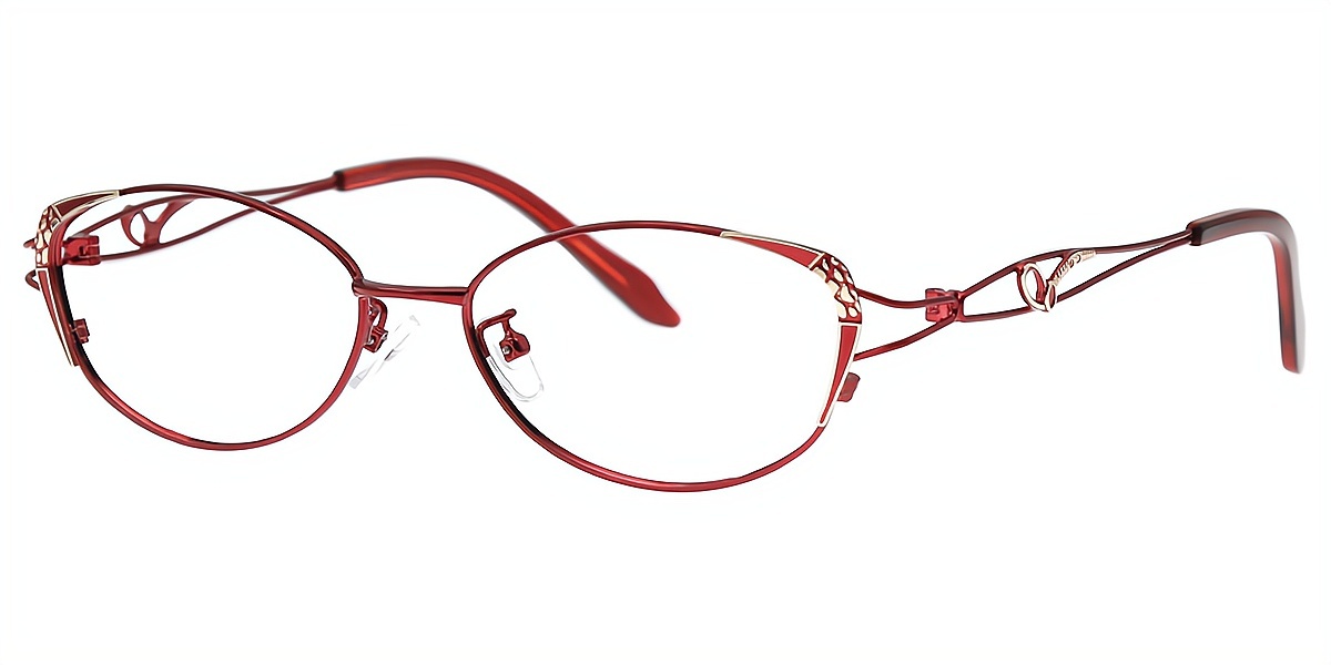 Red Oval Ornate Metal Eyeglasses