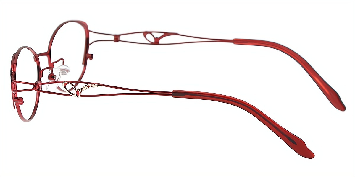 Red Oval Ornate Metal Eyeglasses