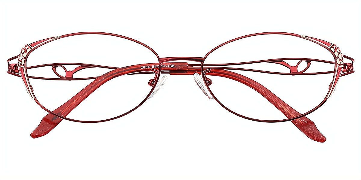 Red Oval Ornate Metal Eyeglasses