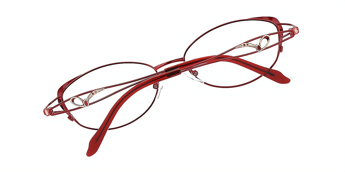 Red Oval Ornate Metal Eyeglasses
