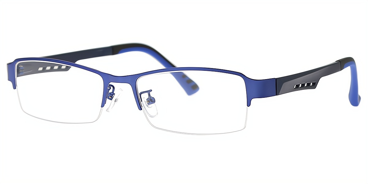 Blue Rectangle Classic Mixed Materials Eyeglasses