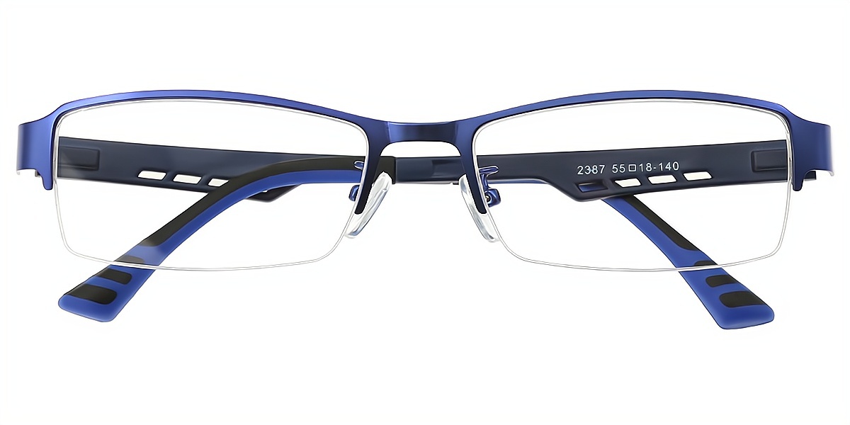 Blue Rectangle Classic Mixed Materials Eyeglasses