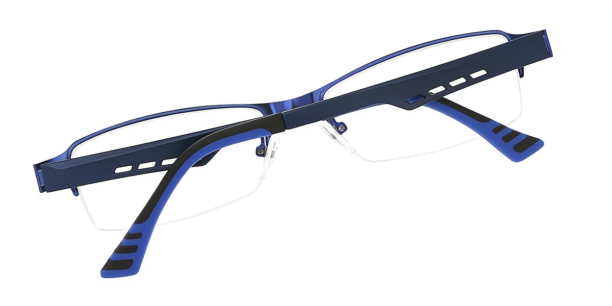 Blue Rectangle Classic Mixed Materials Eyeglasses