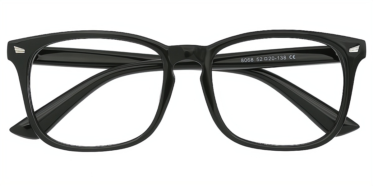 Black Rectangle Retro Plastic Eyeglasses