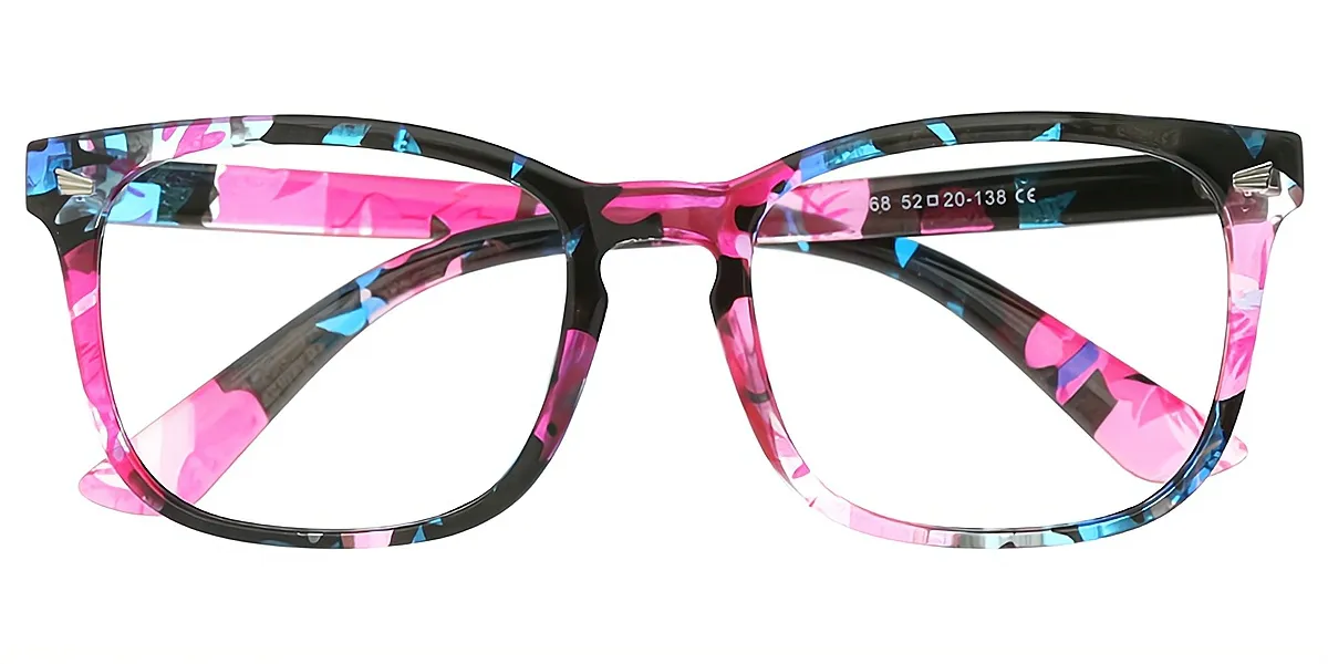 Floral Square Retro Plastic Eyeglasses