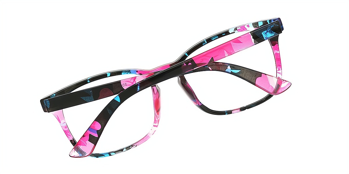 Floral Rectangle Retro Plastic Eyeglasses