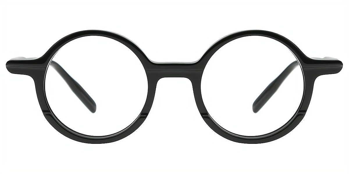 Black Round Retro Horn Acetate Eyeglasses