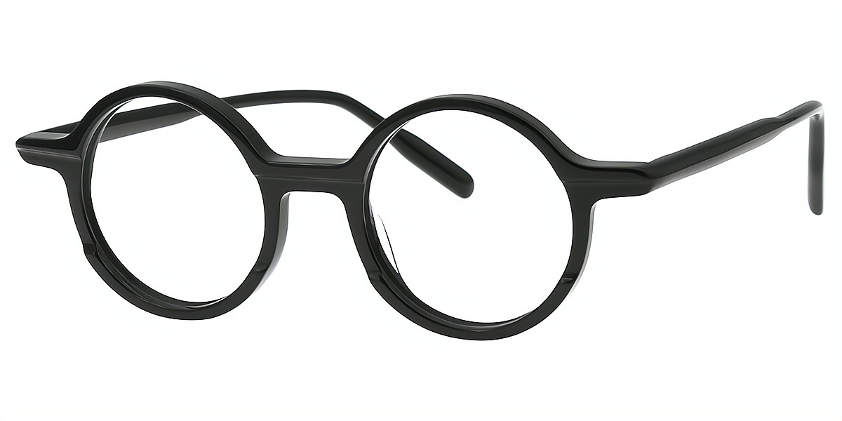 Black Round Retro Horn Acetate Eyeglasses