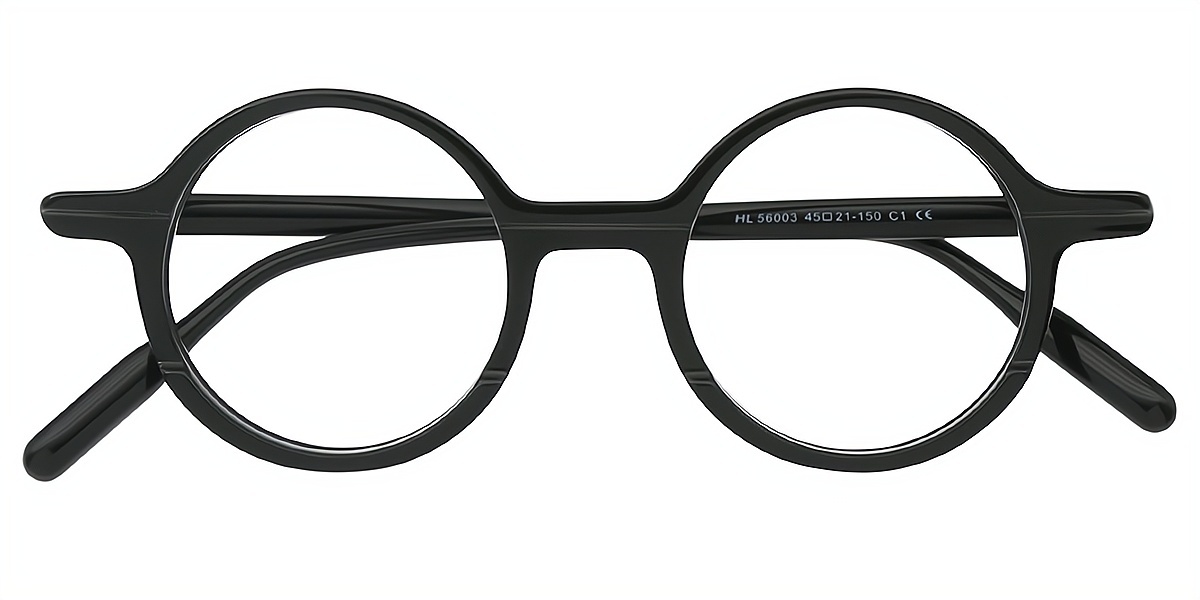 Black Round Retro Horn Acetate Eyeglasses