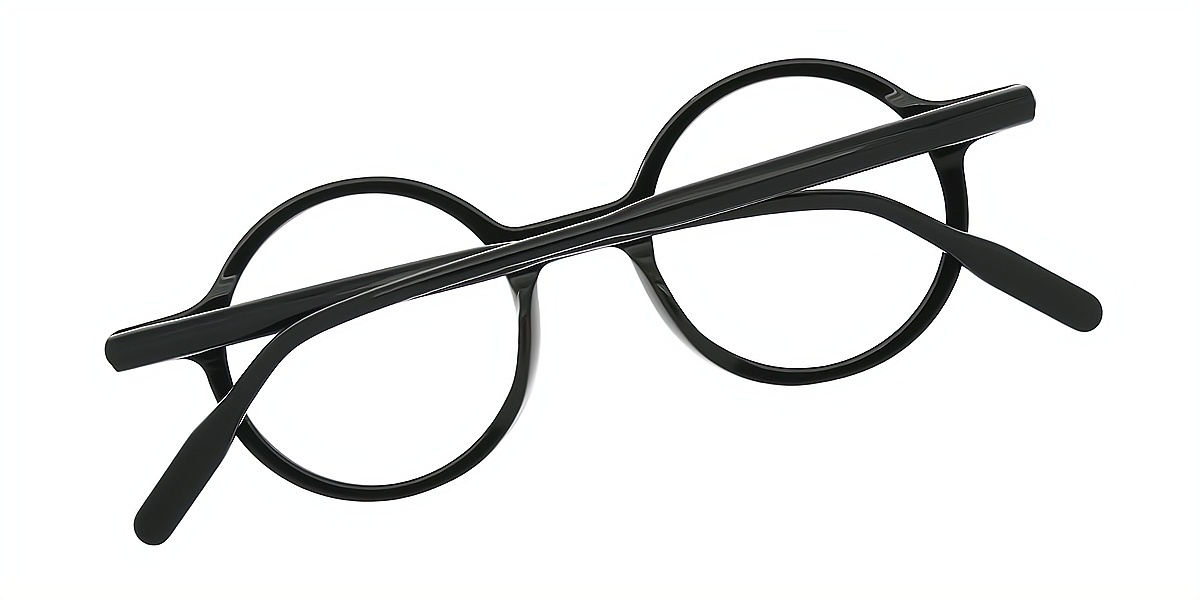 Black Round Retro Horn Acetate Eyeglasses