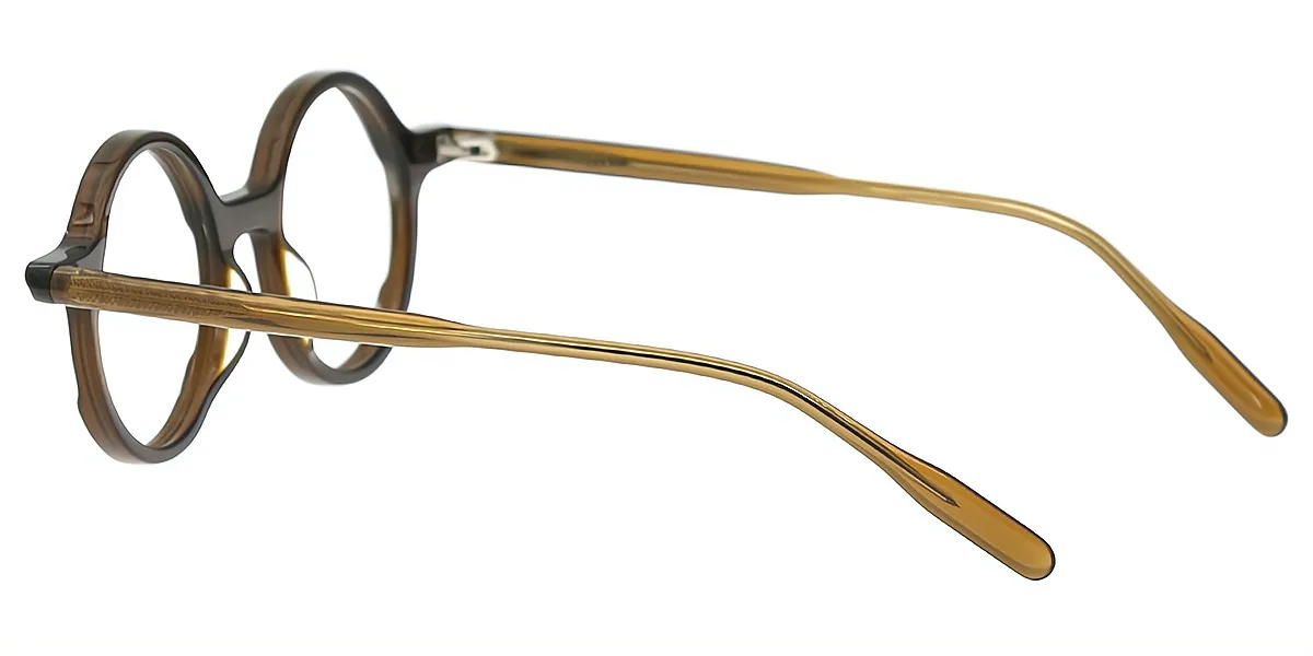 Dark Brown Round Retro Horn Acetate Eyeglasses