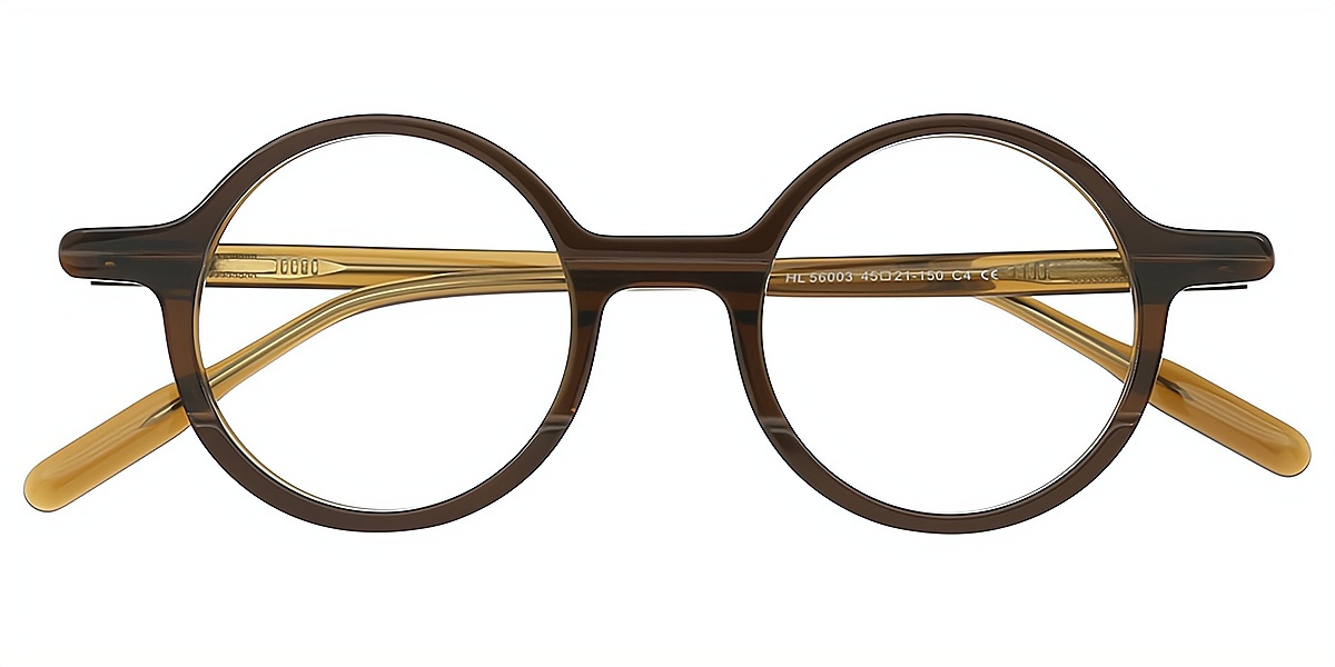 Dark Brown Round Retro Horn Acetate Eyeglasses