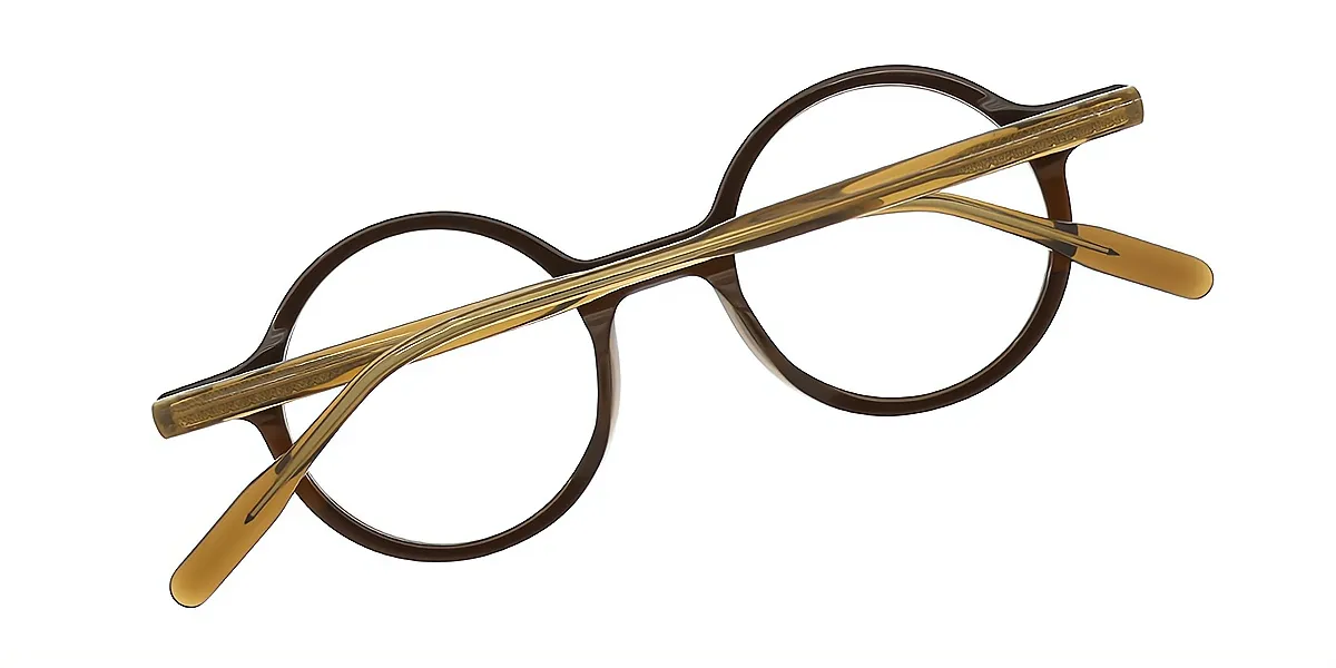 Dark Brown Round Retro Horn Acetate Eyeglasses
