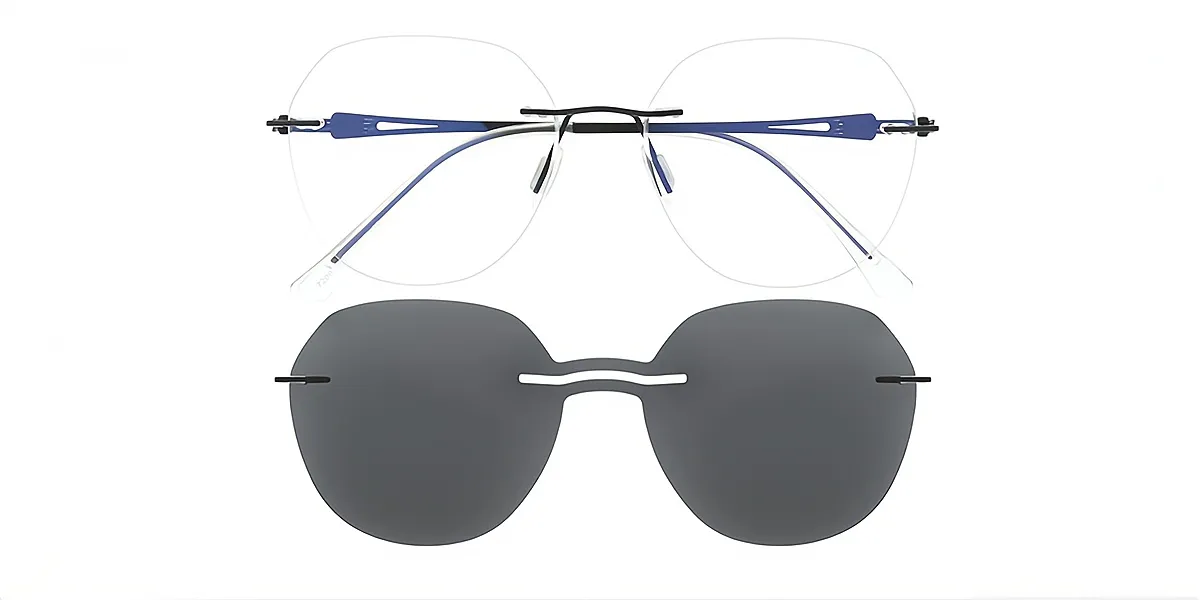 Black Geometric Elegant Sun-clip Metal Eyeglasses