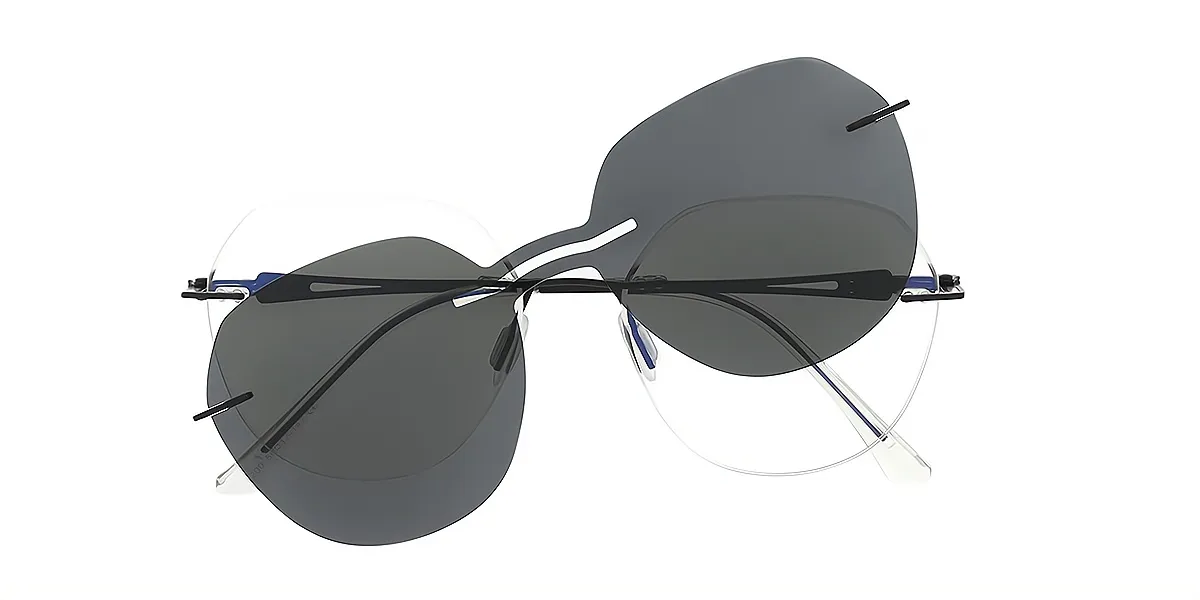Black Geometric Elegant Sun-clip Metal Eyeglasses