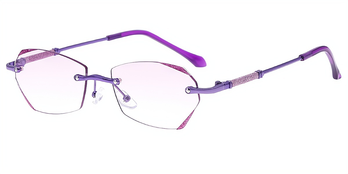 Purple Geometric Refined Mixed Materials Eyeglasses