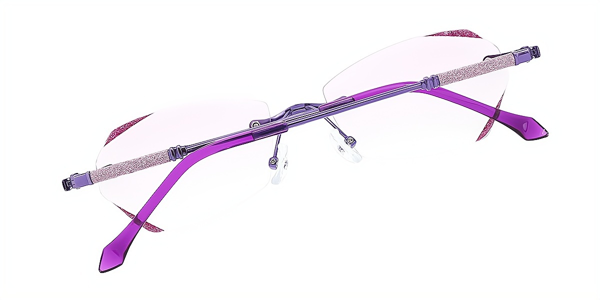 Purple Geometric Refined Mixed Materials Eyeglasses