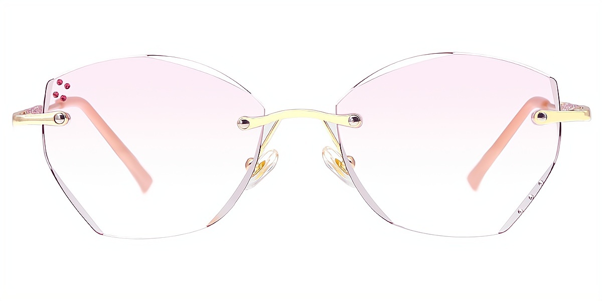 Gold Pink Geometric Elaborate Mixed Materials Eyeglasses