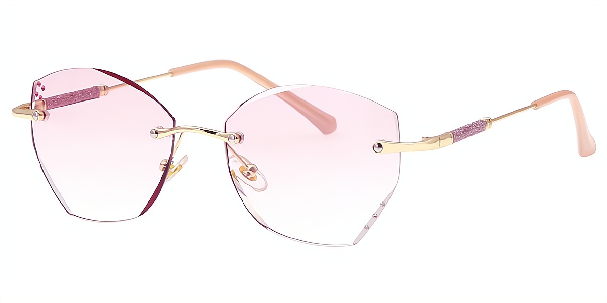 Gold Pink Geometric Elaborate Mixed Materials Eyeglasses