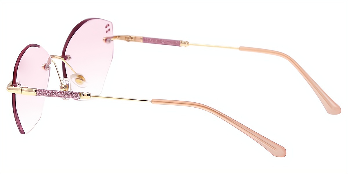 Gold Pink Geometric Elaborate Mixed Materials Eyeglasses