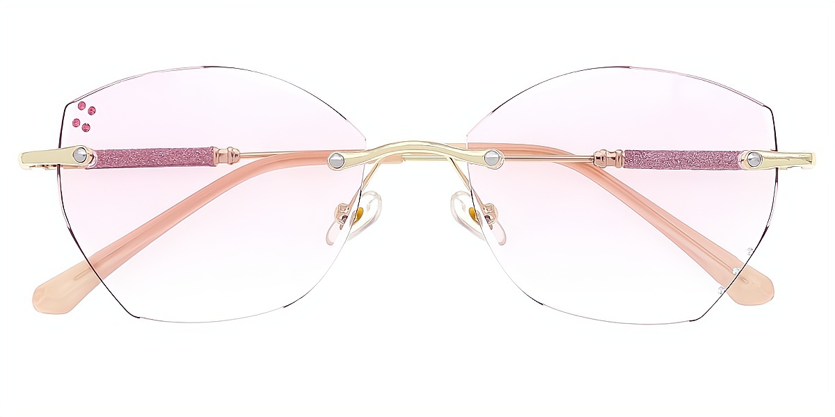 Gold Pink Geometric Elaborate Mixed Materials Eyeglasses