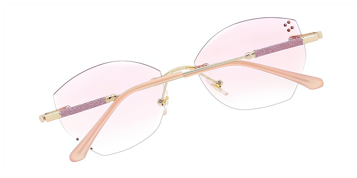 Gold Pink Geometric Elaborate Mixed Materials Eyeglasses