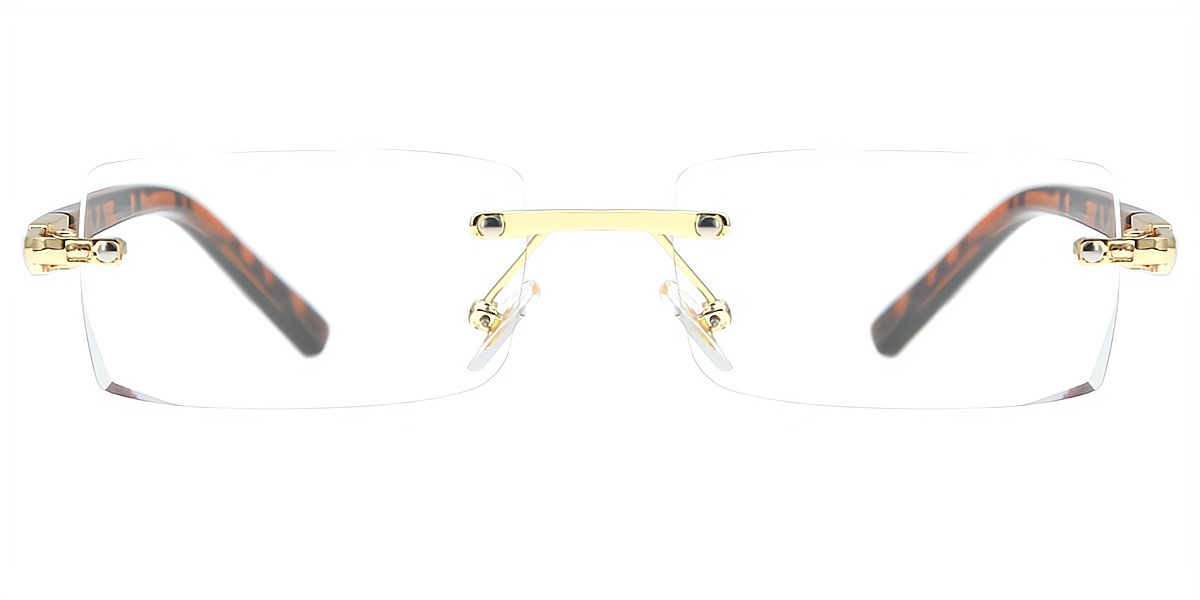 Golden Tortoise Rectangle Retro Mixed Materials Eyeglasses