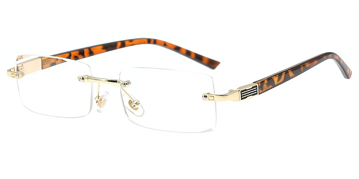 Golden Tortoise Rectangle Retro Mixed Materials Eyeglasses