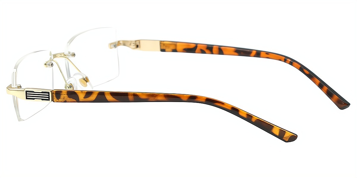 Golden Tortoise Rectangle Retro Mixed Materials Eyeglasses