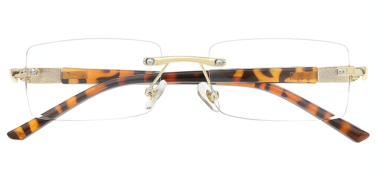 Golden Tortoise Rectangle Retro Mixed Materials Eyeglasses