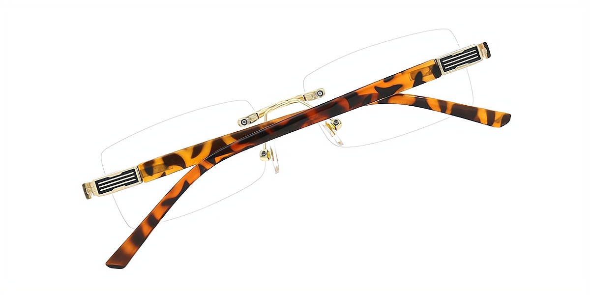 Golden Tortoise Rectangle Retro Mixed Materials Eyeglasses