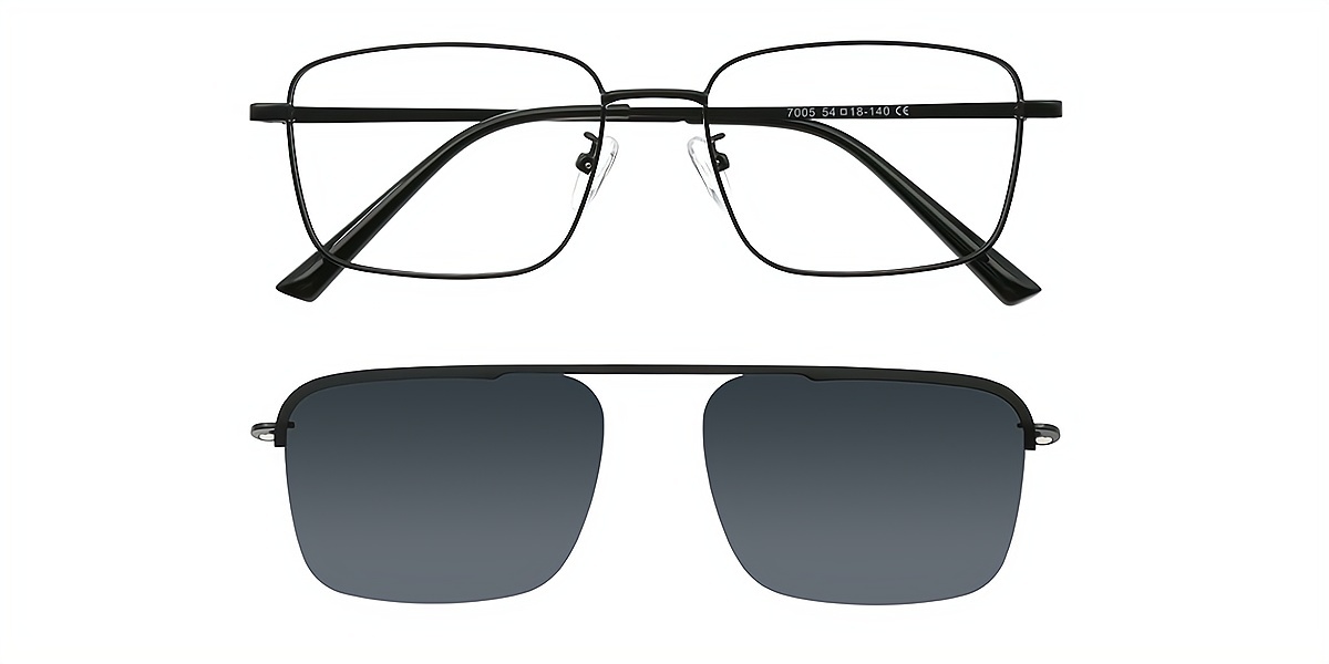 Black Aviator Classic Sun-clip Metal Eyeglasses