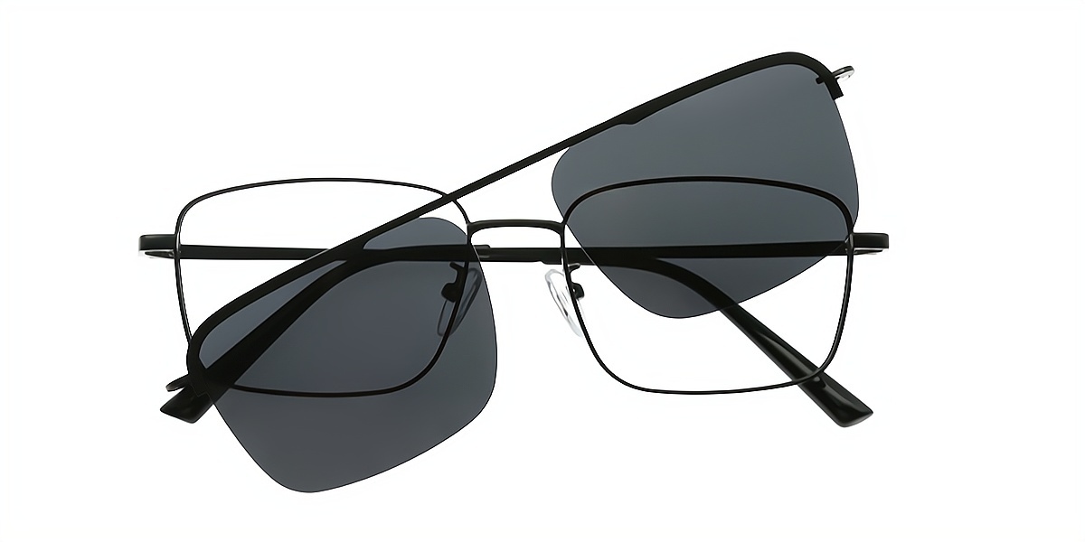 Black Aviator Classic Sun-clip Metal Eyeglasses