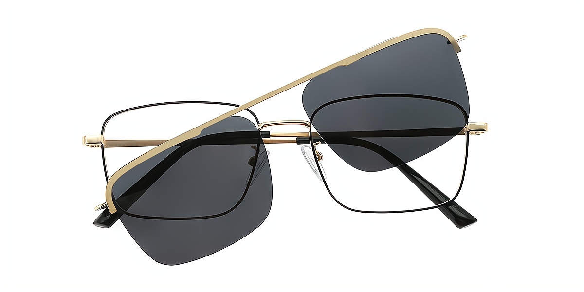 Golden Aviator Classic Sun-clip Metal Eyeglasses