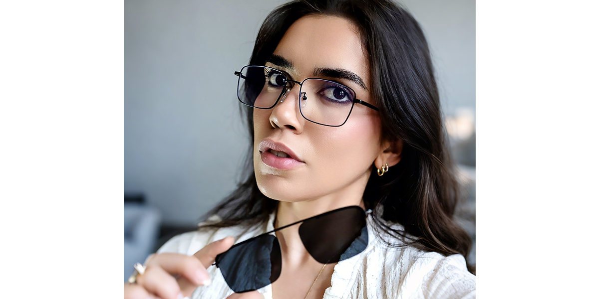 Black Aviator Classic Sun-clip Metal Eyeglasses